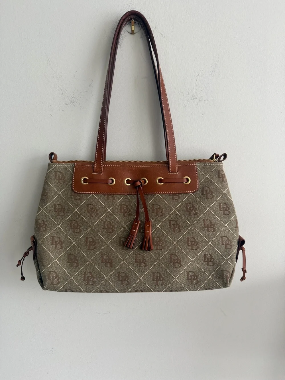 Dooney and Bourke Signature Canvas Monogram Tote Brown Tan